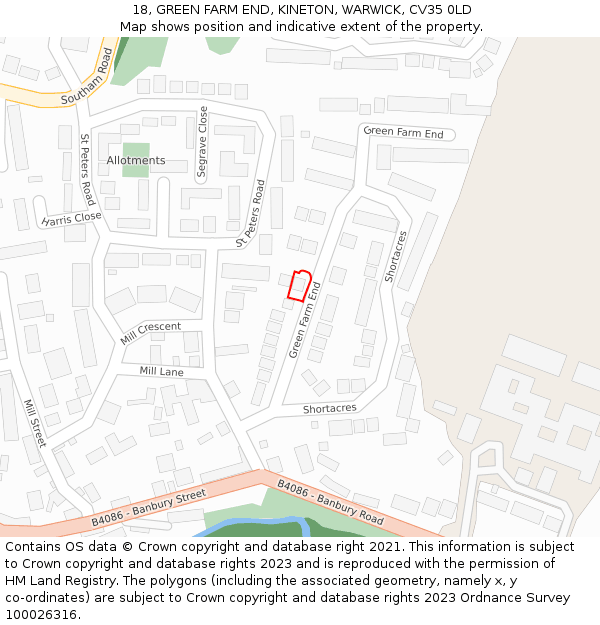 18, GREEN FARM END, KINETON, WARWICK, CV35 0LD: Location map and indicative extent of plot