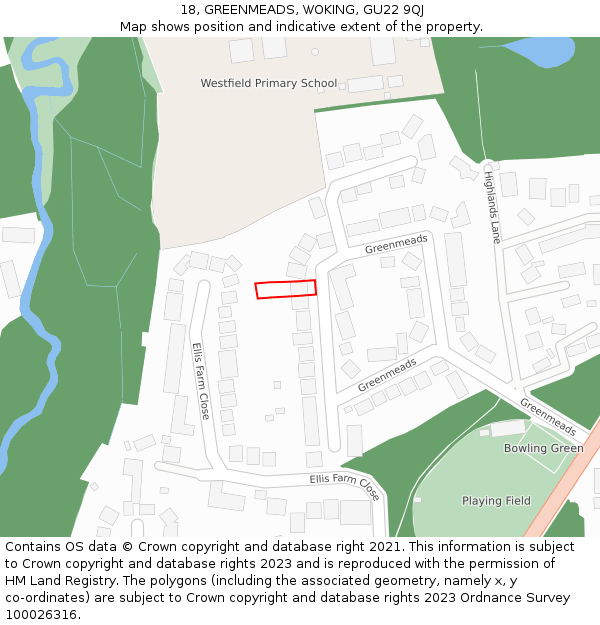 18, GREENMEADS, WOKING, GU22 9QJ: Location map and indicative extent of plot