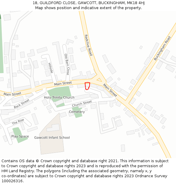 18, GUILDFORD CLOSE, GAWCOTT, BUCKINGHAM, MK18 4HJ: Location map and indicative extent of plot