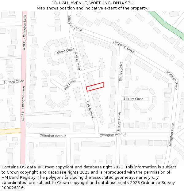 18, HALL AVENUE, WORTHING, BN14 9BH: Location map and indicative extent of plot