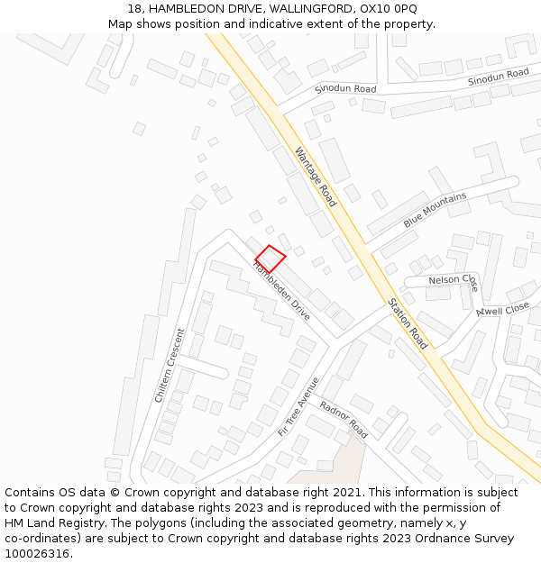 18, HAMBLEDON DRIVE, WALLINGFORD, OX10 0PQ: Location map and indicative extent of plot