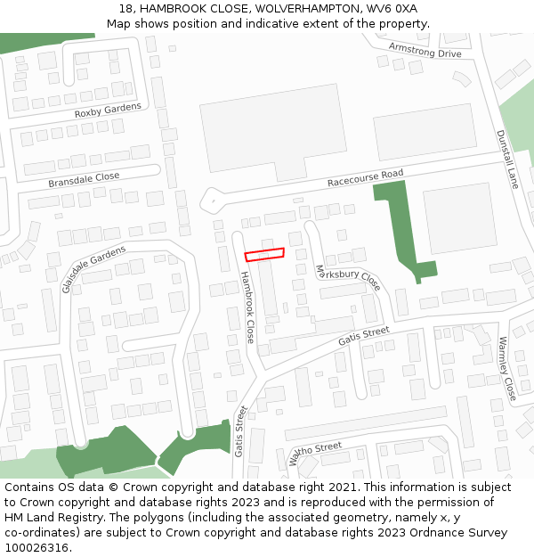 18, HAMBROOK CLOSE, WOLVERHAMPTON, WV6 0XA: Location map and indicative extent of plot