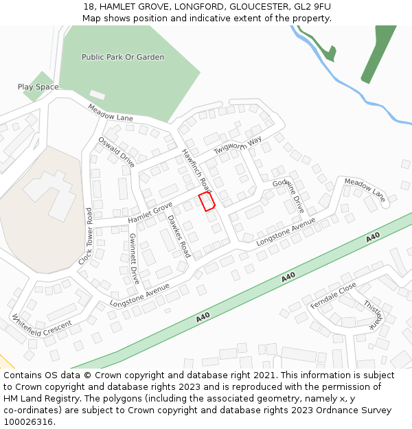 18, HAMLET GROVE, LONGFORD, GLOUCESTER, GL2 9FU: Location map and indicative extent of plot