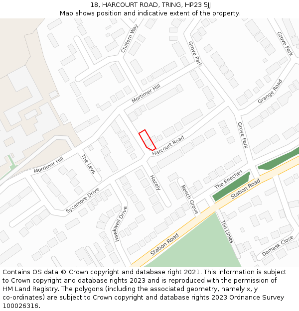 18, HARCOURT ROAD, TRING, HP23 5JJ: Location map and indicative extent of plot