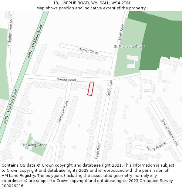 18, HARPUR ROAD, WALSALL, WS4 2DN: Location map and indicative extent of plot
