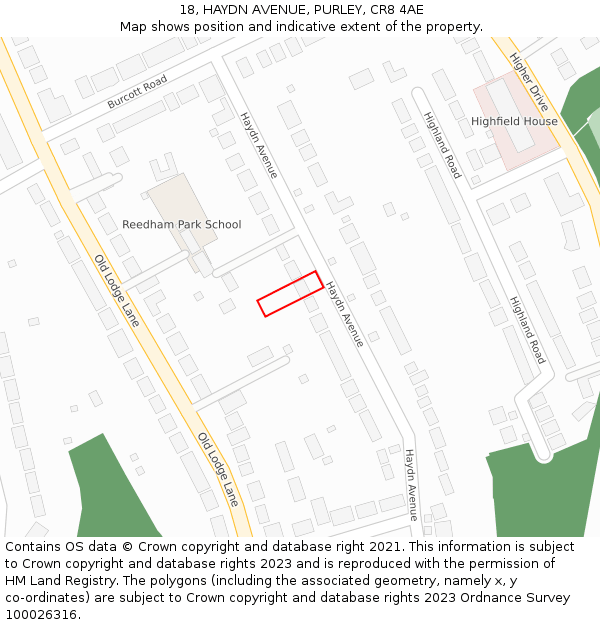 18, HAYDN AVENUE, PURLEY, CR8 4AE: Location map and indicative extent of plot