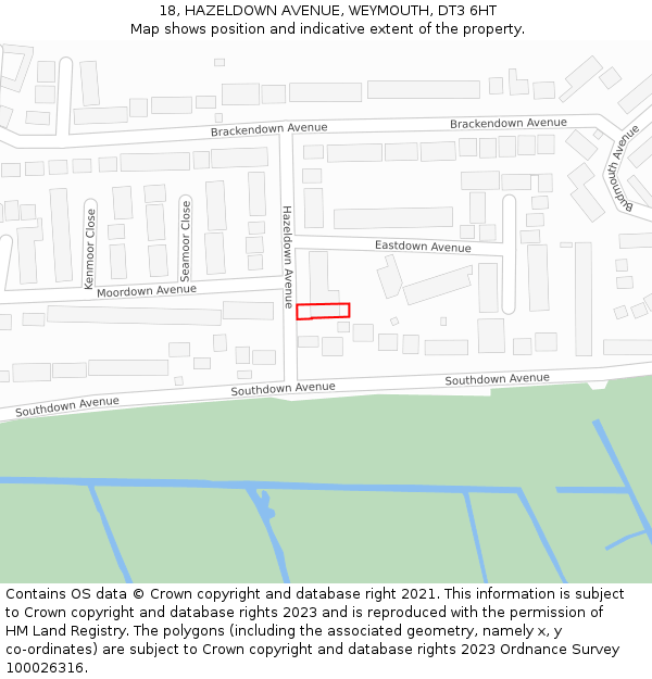 18, HAZELDOWN AVENUE, WEYMOUTH, DT3 6HT: Location map and indicative extent of plot