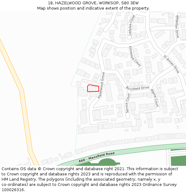 18, HAZELWOOD GROVE, WORKSOP, S80 3EW: Location map and indicative extent of plot