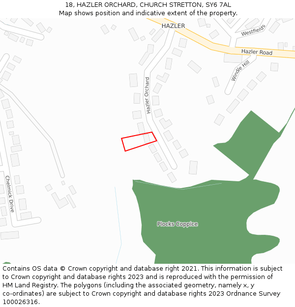 18, HAZLER ORCHARD, CHURCH STRETTON, SY6 7AL: Location map and indicative extent of plot