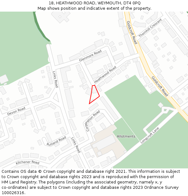 18, HEATHWOOD ROAD, WEYMOUTH, DT4 0PQ: Location map and indicative extent of plot