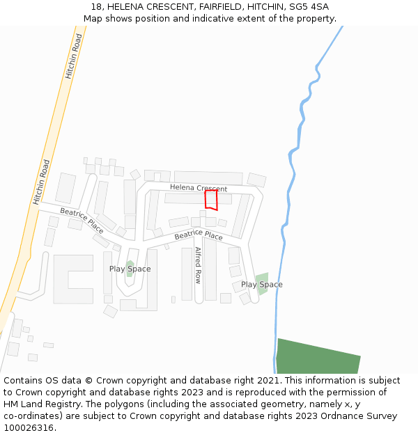 18, HELENA CRESCENT, FAIRFIELD, HITCHIN, SG5 4SA: Location map and indicative extent of plot