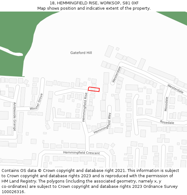 18, HEMMINGFIELD RISE, WORKSOP, S81 0XF: Location map and indicative extent of plot