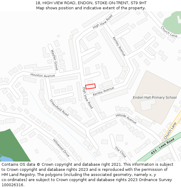 18, HIGH VIEW ROAD, ENDON, STOKE-ON-TRENT, ST9 9HT: Location map and indicative extent of plot