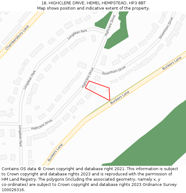 18, HIGHCLERE DRIVE, HEMEL HEMPSTEAD, HP3 8BT: Location map and indicative extent of plot