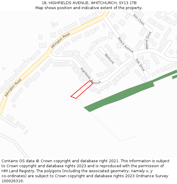 18, HIGHFIELDS AVENUE, WHITCHURCH, SY13 1TB: Location map and indicative extent of plot