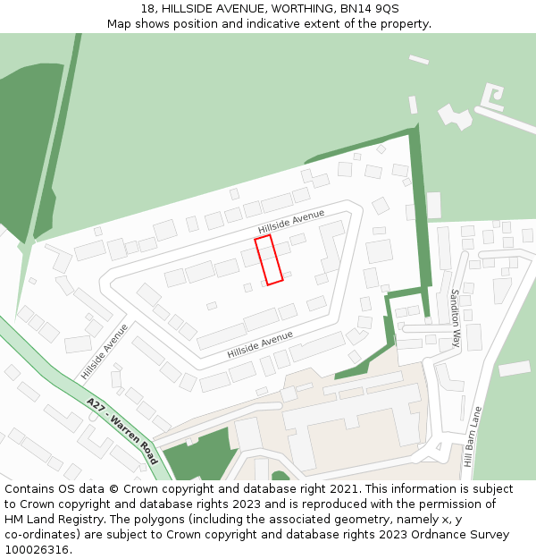 18, HILLSIDE AVENUE, WORTHING, BN14 9QS: Location map and indicative extent of plot