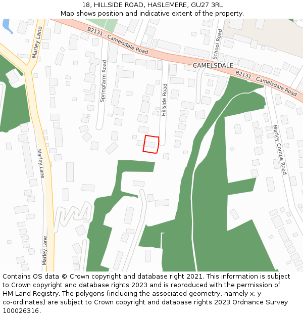 18, HILLSIDE ROAD, HASLEMERE, GU27 3RL: Location map and indicative extent of plot