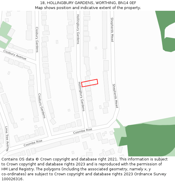 18, HOLLINGBURY GARDENS, WORTHING, BN14 0EF: Location map and indicative extent of plot