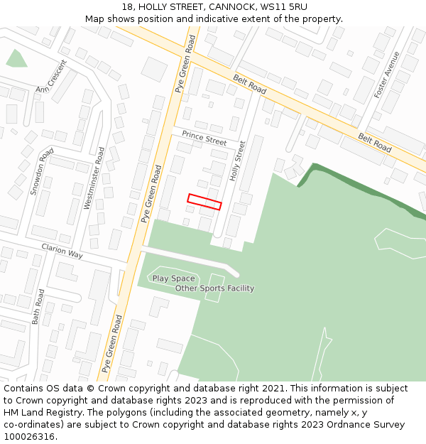 18, HOLLY STREET, CANNOCK, WS11 5RU: Location map and indicative extent of plot
