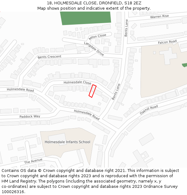 18, HOLMESDALE CLOSE, DRONFIELD, S18 2EZ: Location map and indicative extent of plot
