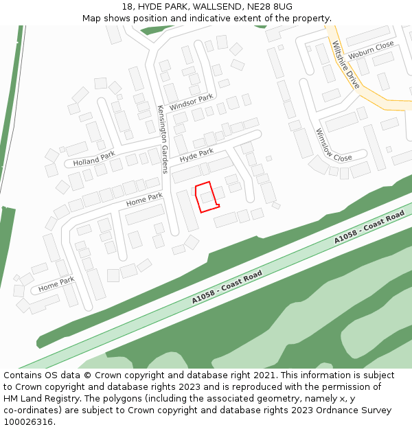 18, HYDE PARK, WALLSEND, NE28 8UG: Location map and indicative extent of plot