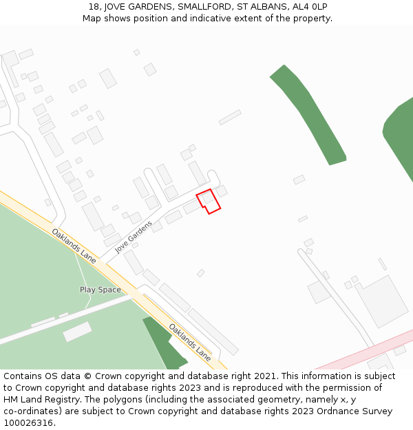 18, JOVE GARDENS, SMALLFORD, ST ALBANS, AL4 0LP: Location map and indicative extent of plot