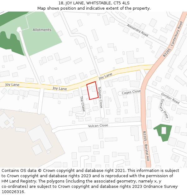 18, JOY LANE, WHITSTABLE, CT5 4LS: Location map and indicative extent of plot