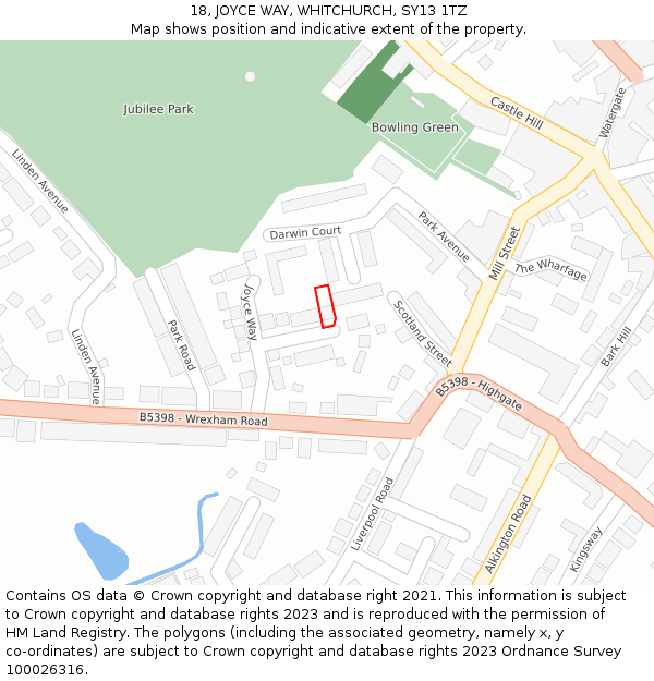 18, JOYCE WAY, WHITCHURCH, SY13 1TZ: Location map and indicative extent of plot