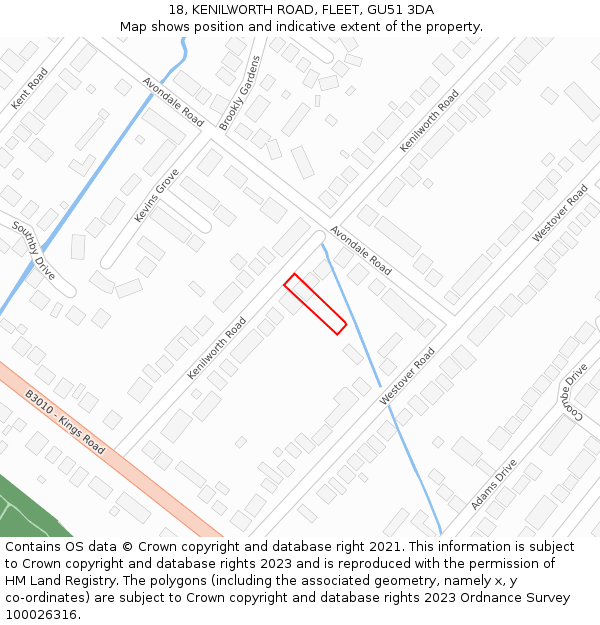 18, KENILWORTH ROAD, FLEET, GU51 3DA: Location map and indicative extent of plot