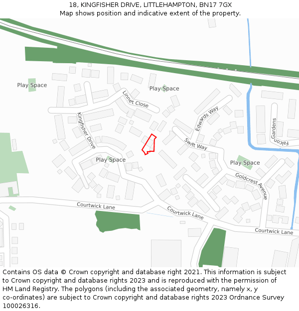 18, KINGFISHER DRIVE, LITTLEHAMPTON, BN17 7GX: Location map and indicative extent of plot
