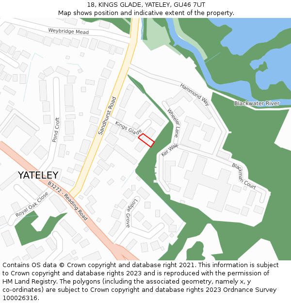 18, KINGS GLADE, YATELEY, GU46 7UT: Location map and indicative extent of plot