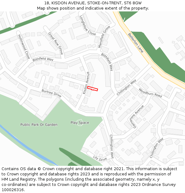 18, KISDON AVENUE, STOKE-ON-TRENT, ST6 8GW: Location map and indicative extent of plot