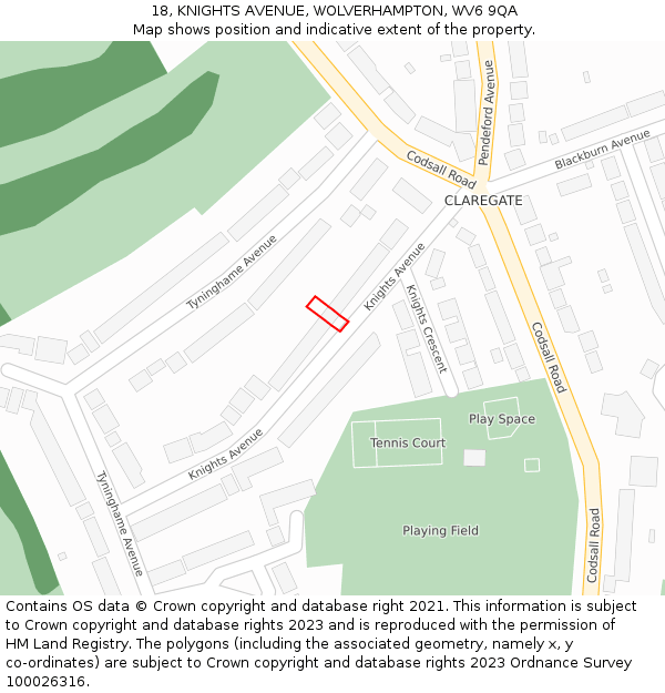 18, KNIGHTS AVENUE, WOLVERHAMPTON, WV6 9QA: Location map and indicative extent of plot