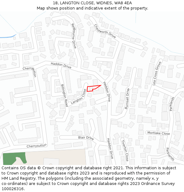 18, LANGTON CLOSE, WIDNES, WA8 4EA: Location map and indicative extent of plot