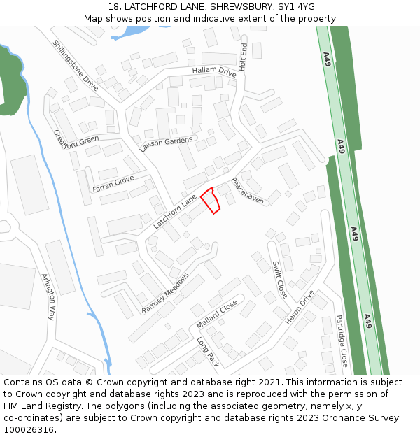 18, LATCHFORD LANE, SHREWSBURY, SY1 4YG: Location map and indicative extent of plot