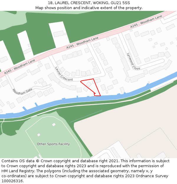 18, LAUREL CRESCENT, WOKING, GU21 5SS: Location map and indicative extent of plot