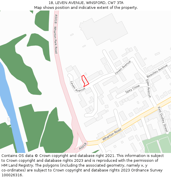 18, LEVEN AVENUE, WINSFORD, CW7 3TA: Location map and indicative extent of plot