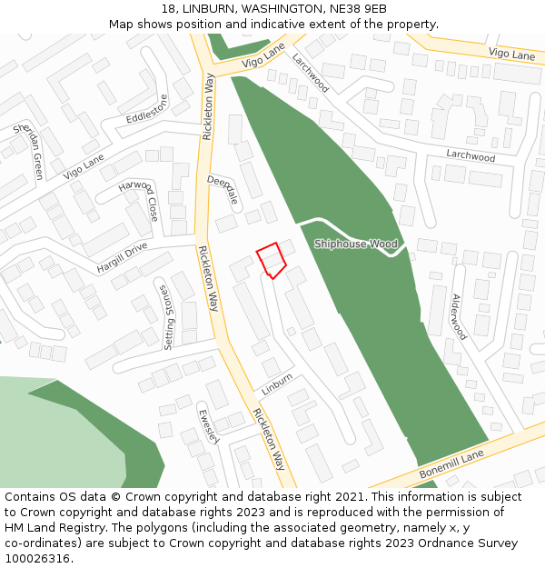 18, LINBURN, WASHINGTON, NE38 9EB: Location map and indicative extent of plot