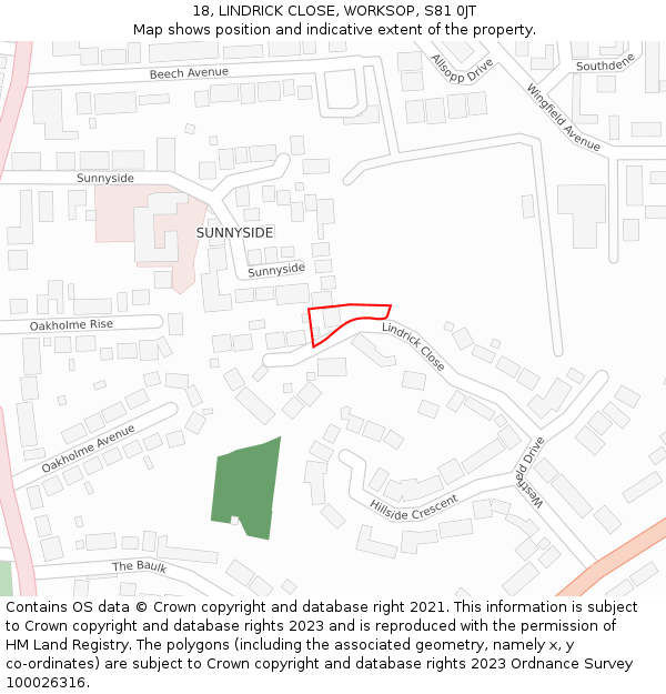 18, LINDRICK CLOSE, WORKSOP, S81 0JT: Location map and indicative extent of plot