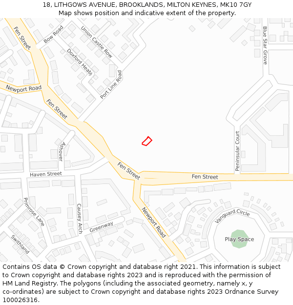 18, LITHGOWS AVENUE, BROOKLANDS, MILTON KEYNES, MK10 7GY: Location map and indicative extent of plot