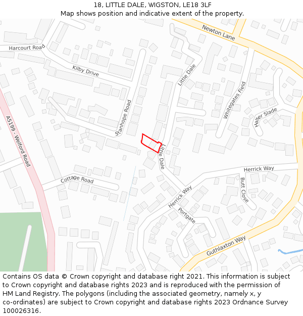 18, LITTLE DALE, WIGSTON, LE18 3LF: Location map and indicative extent of plot