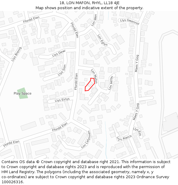 18, LON MAFON, RHYL, LL18 4JE: Location map and indicative extent of plot