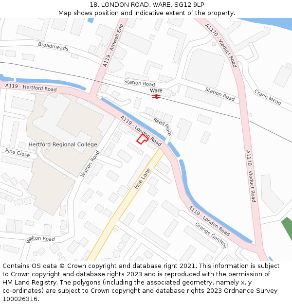 18, LONDON ROAD, WARE, SG12 9LP: Location map and indicative extent of plot
