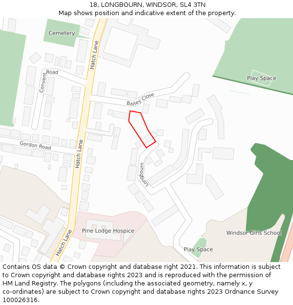 18, LONGBOURN, WINDSOR, SL4 3TN: Location map and indicative extent of plot