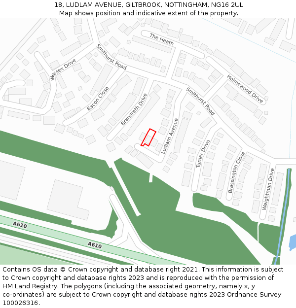 18, LUDLAM AVENUE, GILTBROOK, NOTTINGHAM, NG16 2UL: Location map and indicative extent of plot