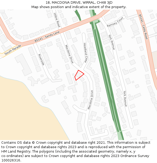 18, MACDONA DRIVE, WIRRAL, CH48 3JD: Location map and indicative extent of plot