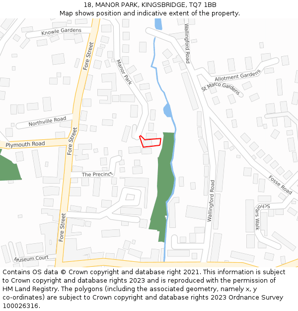 18, MANOR PARK, KINGSBRIDGE, TQ7 1BB: Location map and indicative extent of plot
