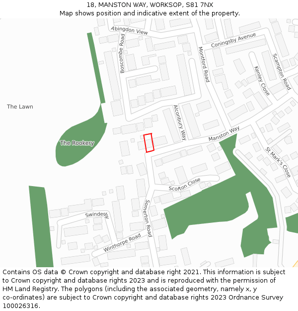 18, MANSTON WAY, WORKSOP, S81 7NX: Location map and indicative extent of plot