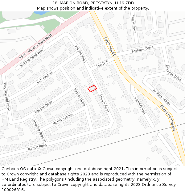 18, MARION ROAD, PRESTATYN, LL19 7DB: Location map and indicative extent of plot