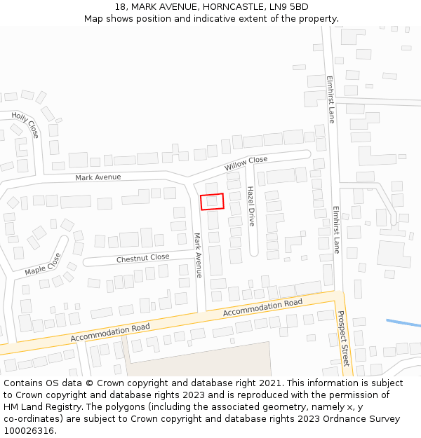 18, MARK AVENUE, HORNCASTLE, LN9 5BD: Location map and indicative extent of plot